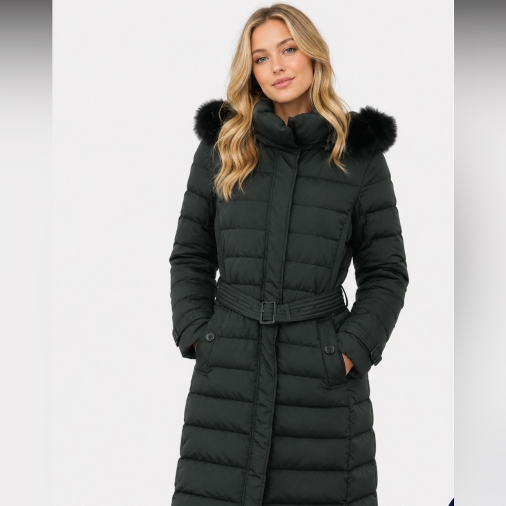 Burberry Black Puffer Coat with Fur Trim size XS